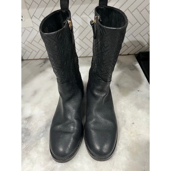 Tory Burch Marion Quilted Short Boots Black Leather Women’s Size 9M - Picture 7 of 9